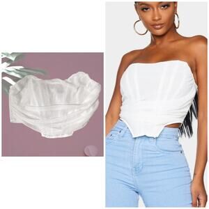 NEW PrettyLittleThing shape white chiffon ruched corset crop top